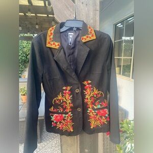 We Black Jacket with Embroidered Flowers
